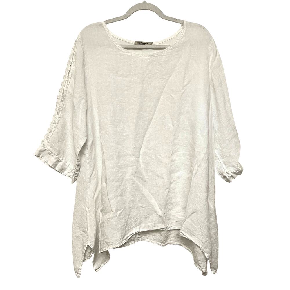 VALENTINA NALDI Women's 1X White Linen Lagenlook Tunic Blouse Coastal Grandma